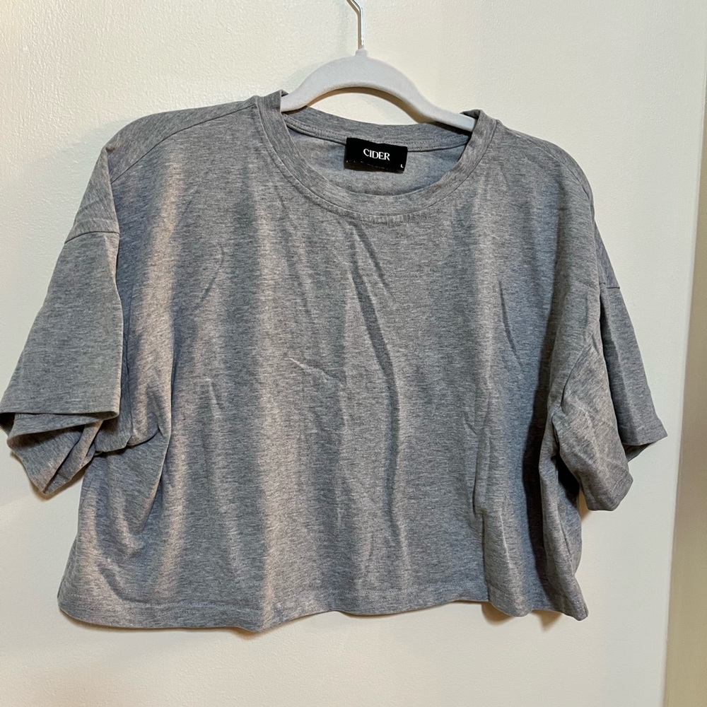 Cider Gray Boxy Crop T-Shirt Short Sleeve